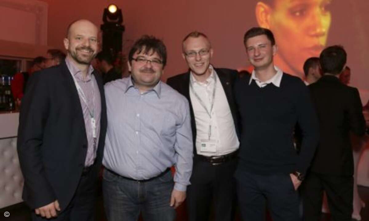 Gute Stimmung bei Peter Neumeier (Kaspersky), Jürgen Vetter (Bizteam), Sven Seifert (Kaspersky) und Martin Lutz (Telekom)(Foto: Kaspersky)