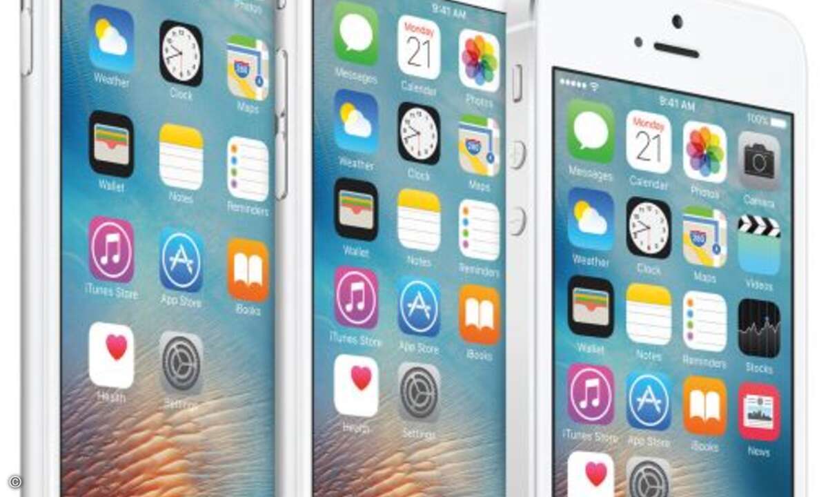 Mit seinem vier Zoll großen Display ist das SE das kleinste in der aktuellen iPhone-Familie - Größenvergleich von links nach rechts: iPhone 6S Plus, iPhone 6S und iPhone SE (Foto: Apple)