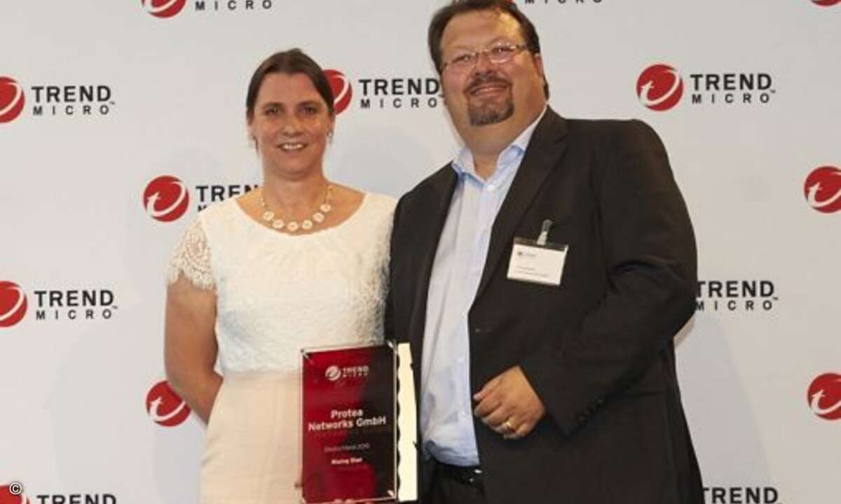 Alexandra Arnold von Trend Micro mit Michael Seele von Protea Networks, dem »Rising Start« und den Partnern des Sicherheitsspezialisten (Foto: Trend Micro)