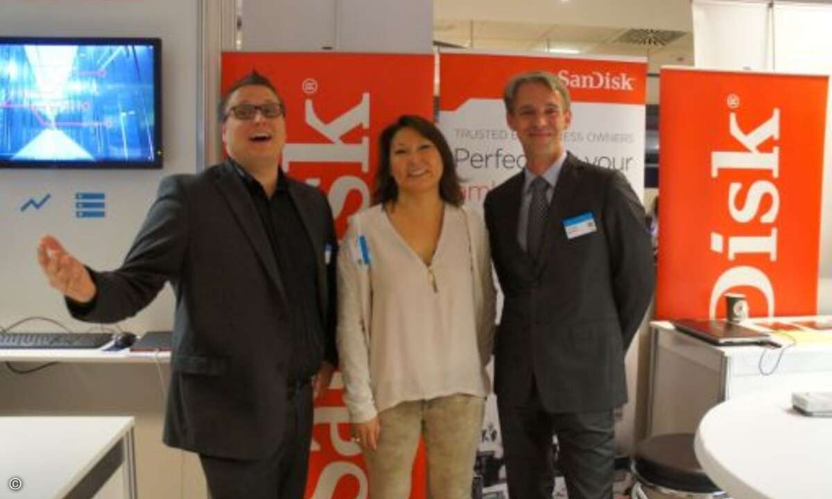 Lutz Kaiser, Miriam Franke und Christian Velroyen (alle SanDisk) (Bild: CRN)