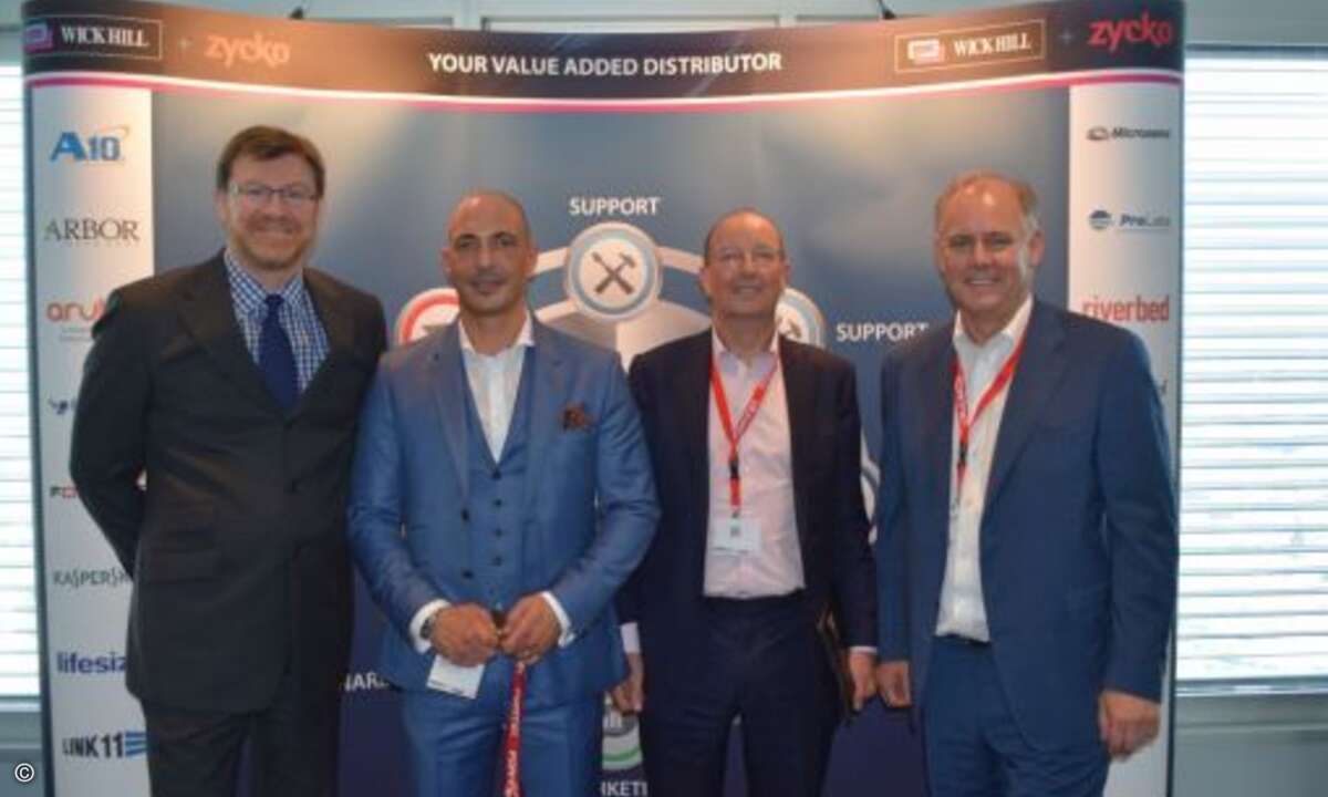 Helge Scherff (Deutschlandchef Wick Hill, Ian Kilpatrick (Wick Hill-Chairman)und Paul Eccleston (Leiter Rigby Private Equity).(Bild:CRN)