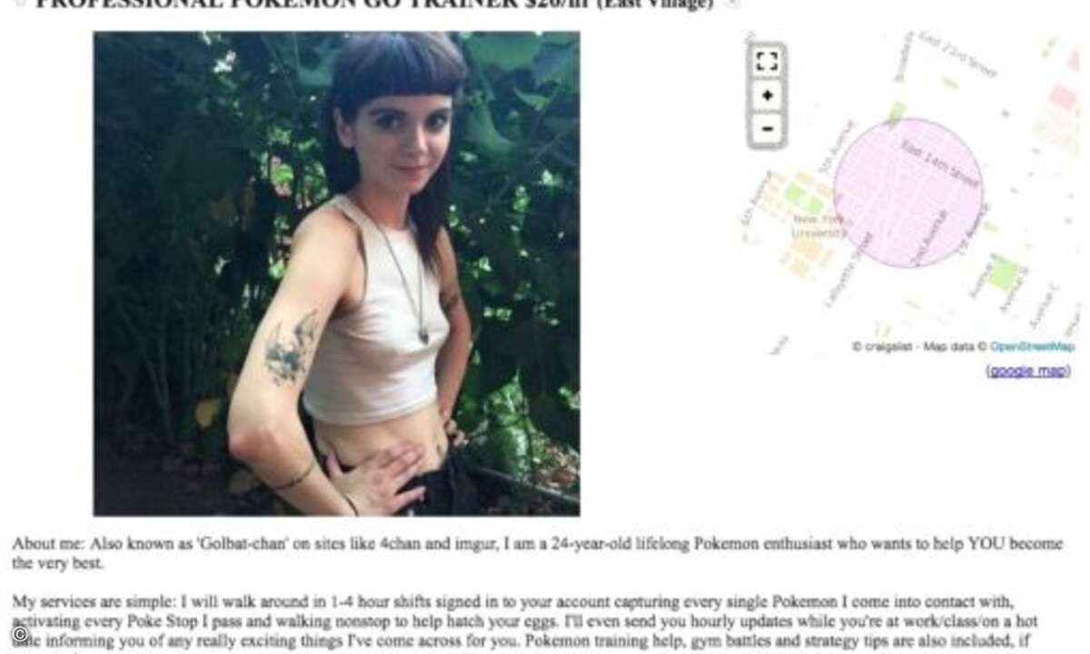 Auf Anzeigenportalen wie Craigslist tauchen immer mehr Angebote für professionelles Pokemon Go Training auf - die meisten davon meinen das sogar ernst (Foto: Screenshot Craigslist.com)