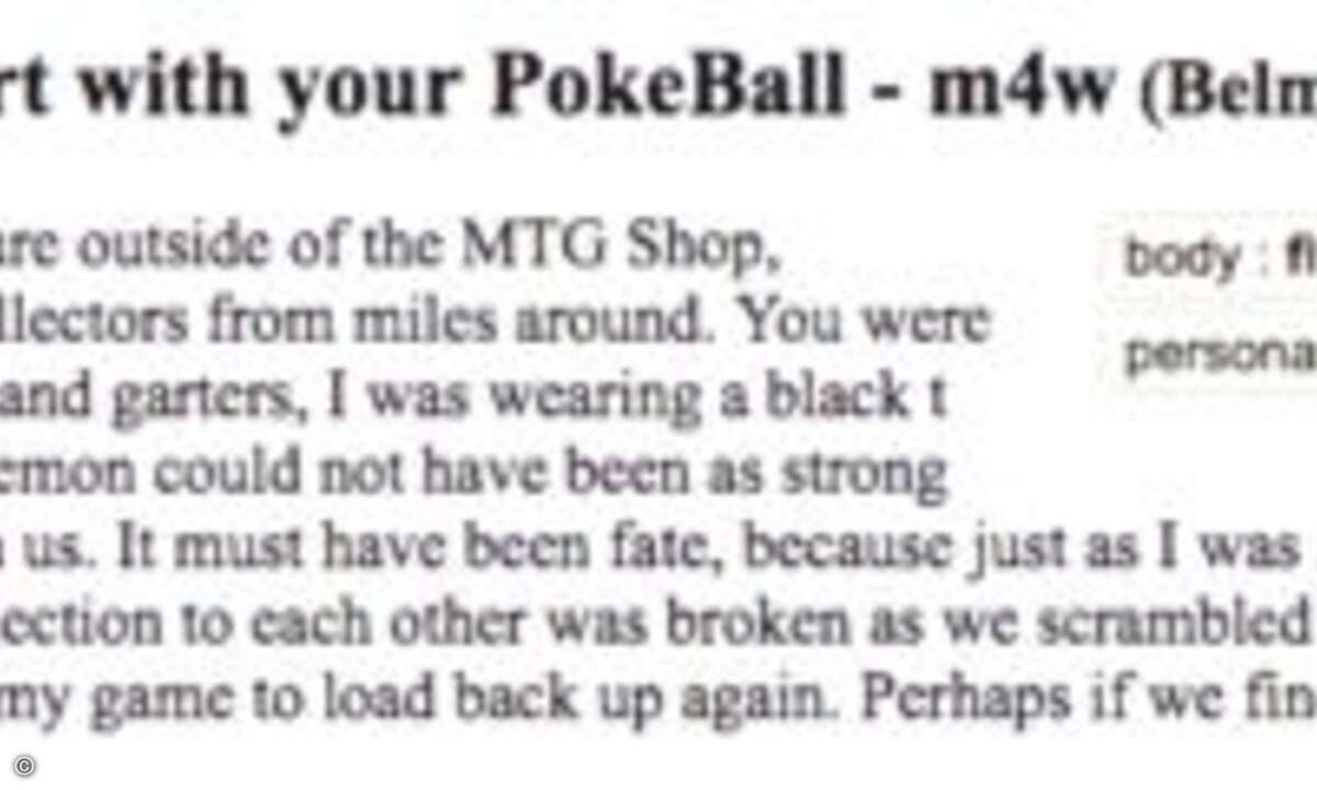 Außerdem finden sich in Onlineportalen und Zeitungen Suchannoncen von Nerds, die zwar Pokemons mit der hübschen Mitspielering im Park getauscht haben, aber nicht Telefonnummern (Foto: Screenshot Craigslist.com)