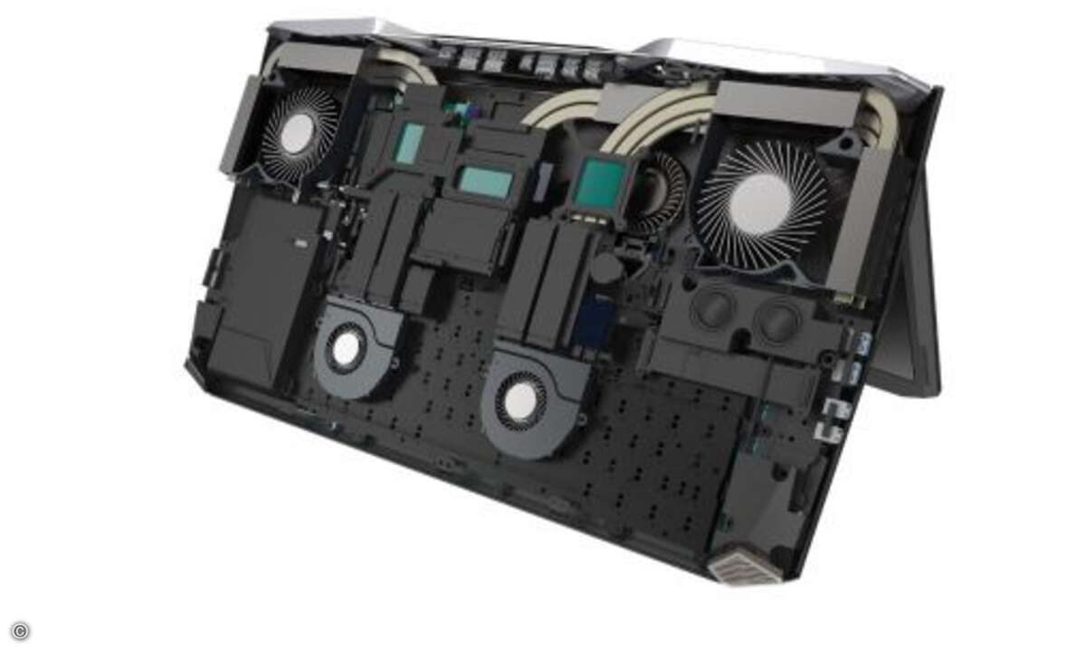 Das Notebook verfügt über eine moderne Kühlarchitektur mit fünf Systemlüftern, darunter drei »AeroBlade« Metall-Lüfter mit den weltweit dünnsten Lüfterblättern. (Bild: Acer)