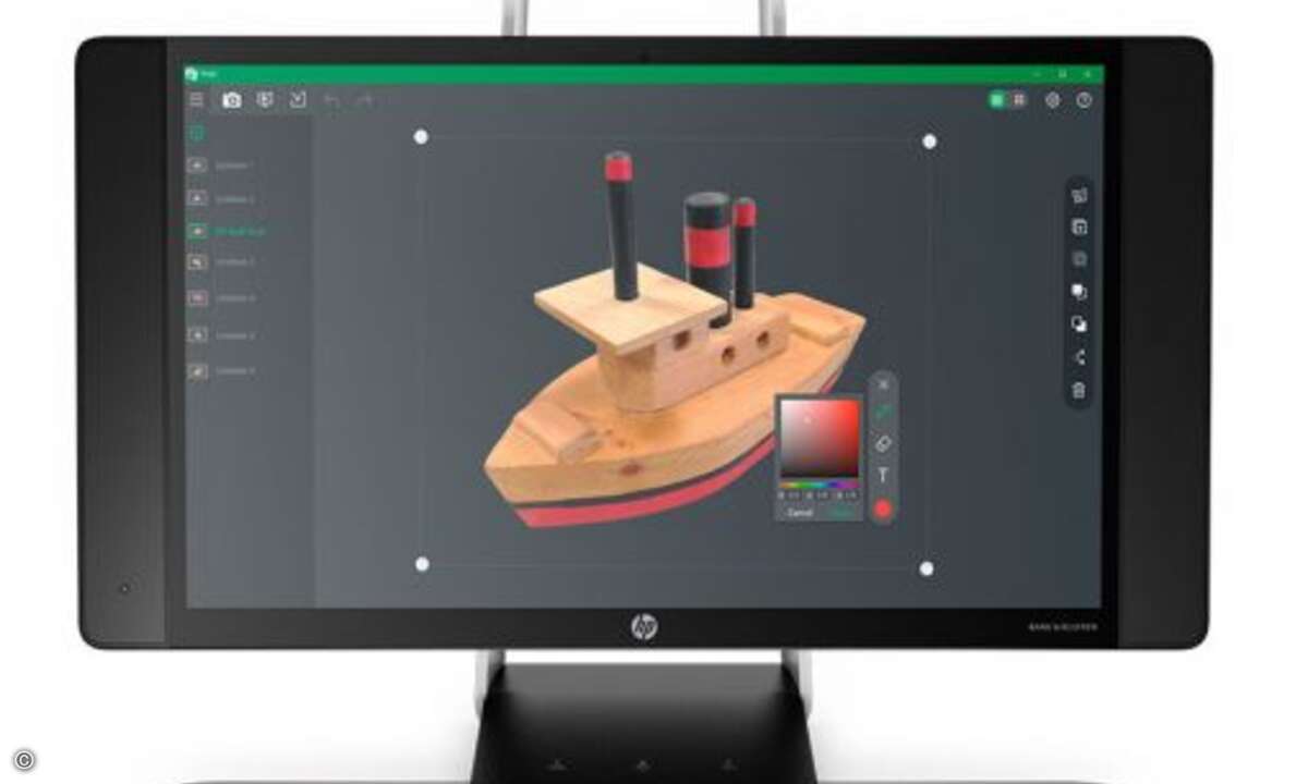 HP zeigte auf der CES seinen neuen Sprout-PC «Pro G2«. Der All-in-One-PC wurde laut HP komplett neu designt und soll eine höhere Auflösung der Projektion, leistungsfähigere Prozessoren und erweitertes 3D-Scanning bieten. (Bild: HP)