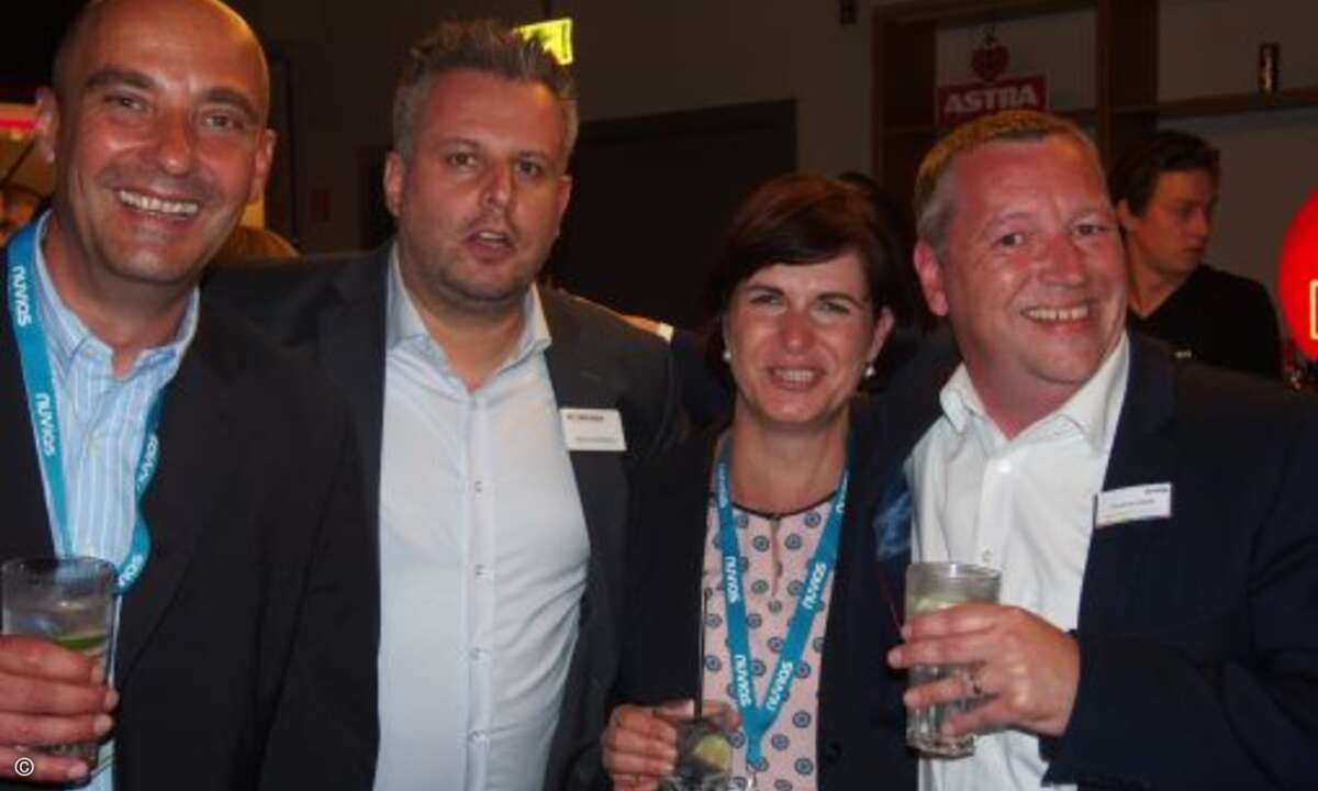 (v. re.) Patrick Ruch (Fortinet), Martin Nottbeck (Fortinet), Claudia Wagner (Fortinet) und Thomas Kloth (Nuvias) (Bild: CRN)
