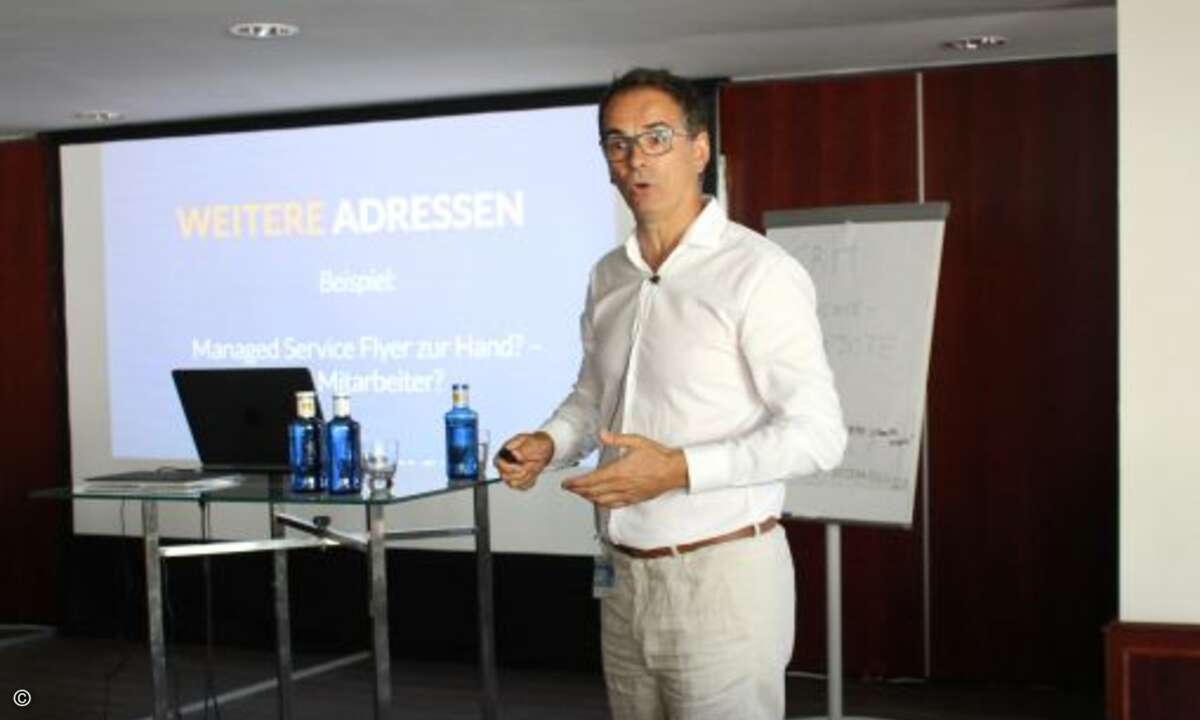 Der ehemalige C-entron-Geschäftsführer Andreas Bortoli hielt die Keynote (Bild: Synaxon)