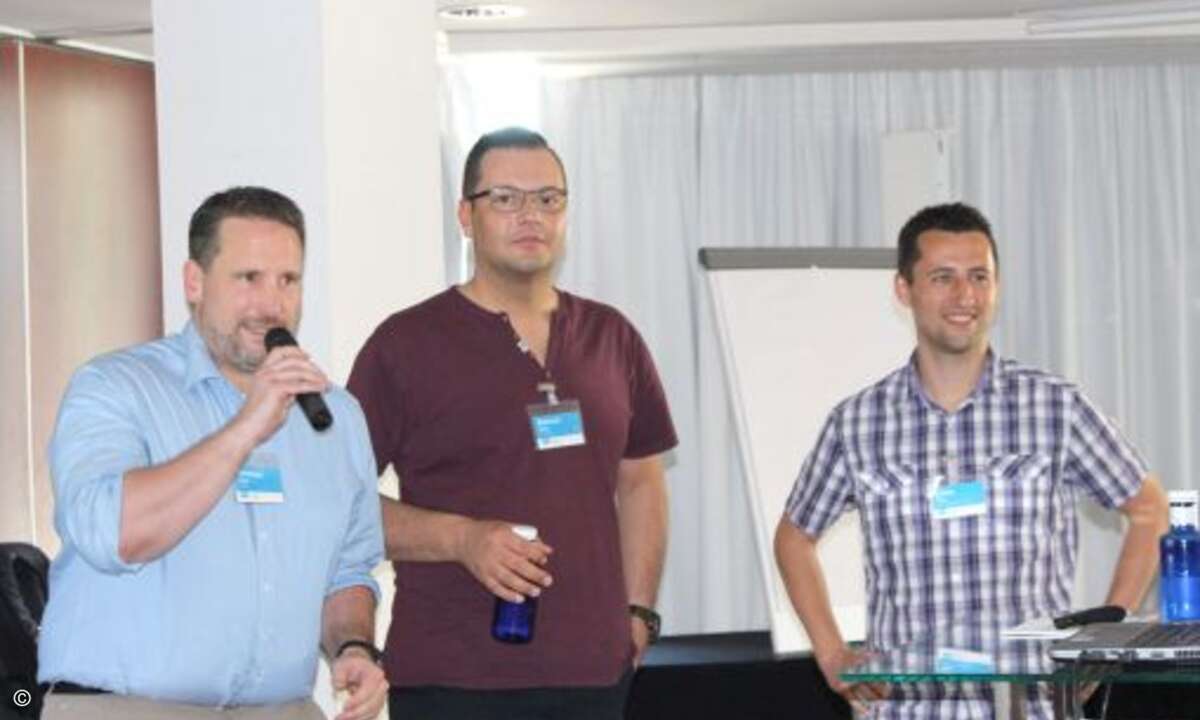 Die Beiräte Christian Kordt, Manuel Hahs und Julian Otte brachten die Partner auf den neuesten Stand (Bild: Synaxon)