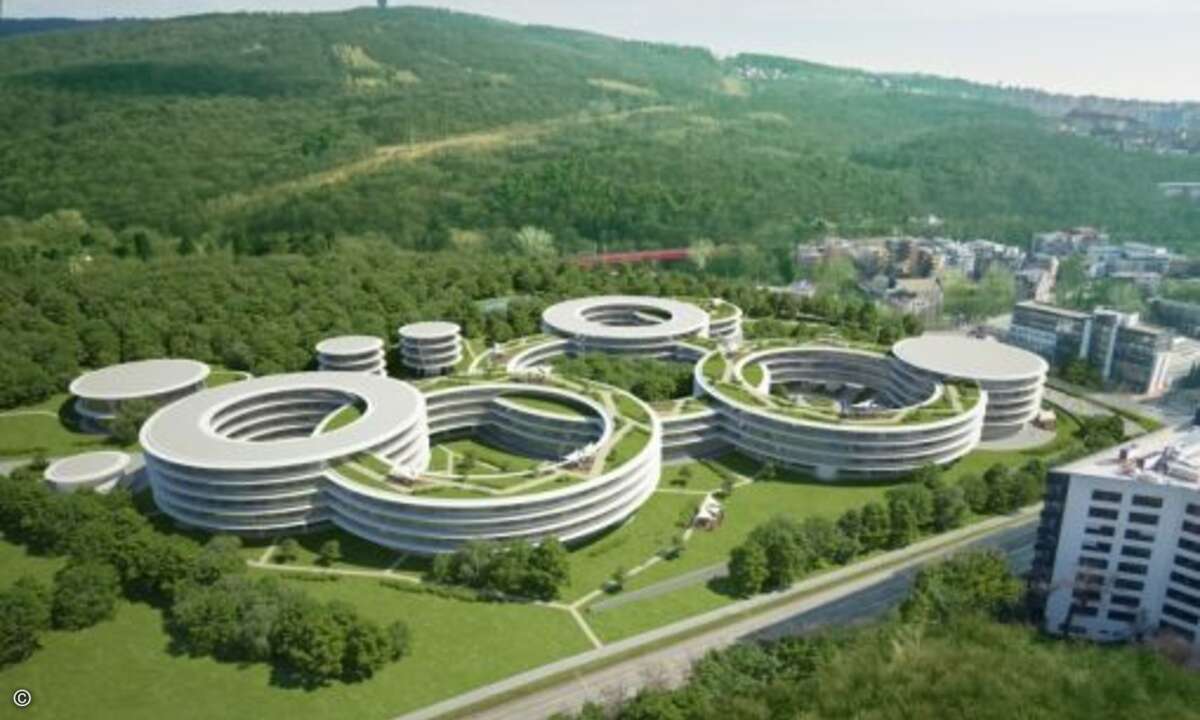 Geplant sind futuristische Gebäude und viel Grün