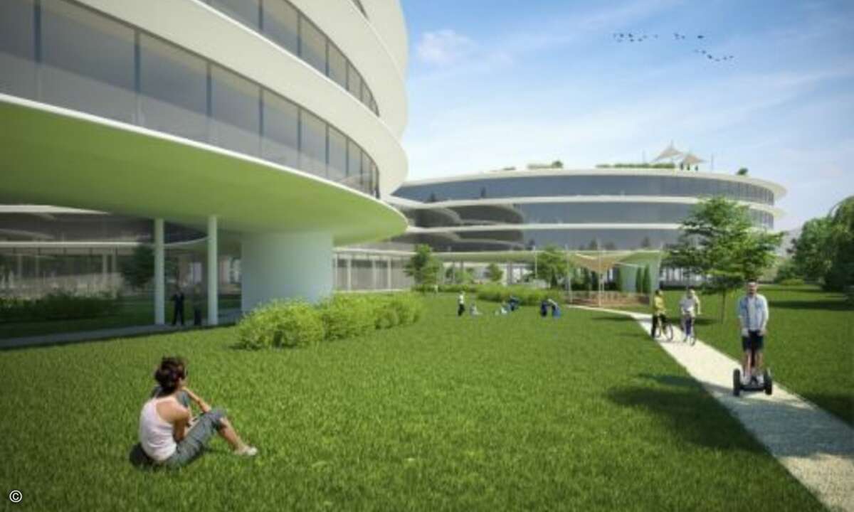 ... und sich im Grünen sowie mit attraktiven Freizeitangeboten, so ist etwa eine Sporthalle vorgesehen, wohl fühlen