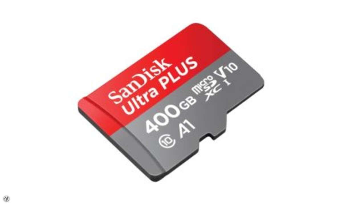 Wird der interne Smartphone-Speicher knapp, liefert die »Sandisk Ultra microSDXC UHS-I« satte 400 GByte als Ergänzung - danke A1-Spezifikation lassen sich auch Apps und Spiele auf sie auslagern, ohne dass es zu Performance-Problemen kommt (Foto: West