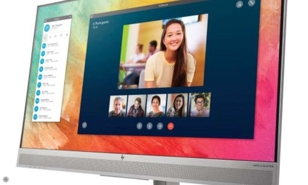 Der »HP EliteDisplay E273m Conferencing Monitor« ist ein für Skype for Business zertifiziertes Display, das mit einem Audiosystem von Bang & Olufsen, einem eingebautem Mikrofon und Collaboration Keys zum Steuern von Anrufen eine schnelle und einfache