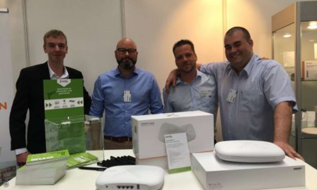 Robin Brune (Also), Markus Sauren (Zyxel), Guido Stempel (Zyxel), Michael Richter (Zyxel) (Bild: CRN)