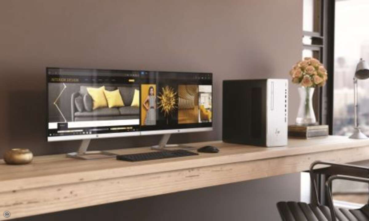 Auch ein Desktop-PC ist neu im Envy-Sortiment: Der »HP Envy Desktop« mit gebürsteten Aluminiumoberflächen und minimalistischen Details wie abgerundeten, diamantgeschnittenen Ecken hat optisch nichts mehr mit einem herkömmlichen Tower-PC gemein (Bild: