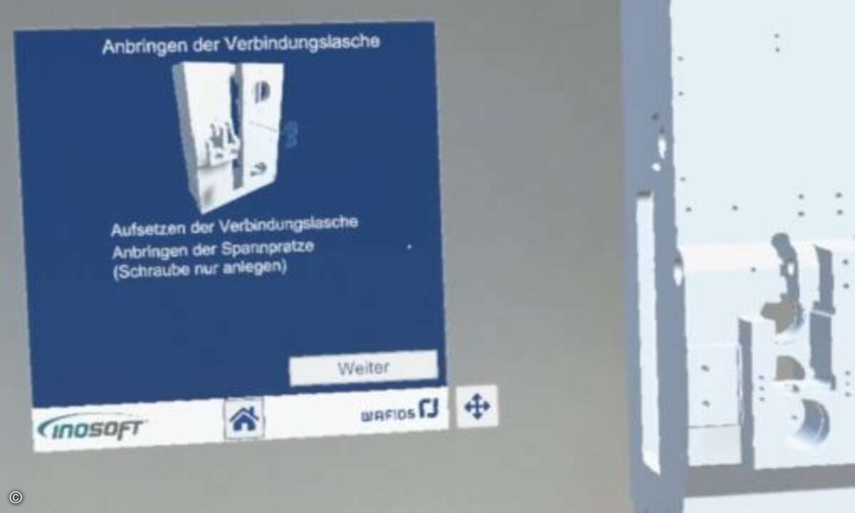 Im Sichtfeld des Arbeiters werden Arbeitsschritte visualisiert ... (Foto: Inosoft)