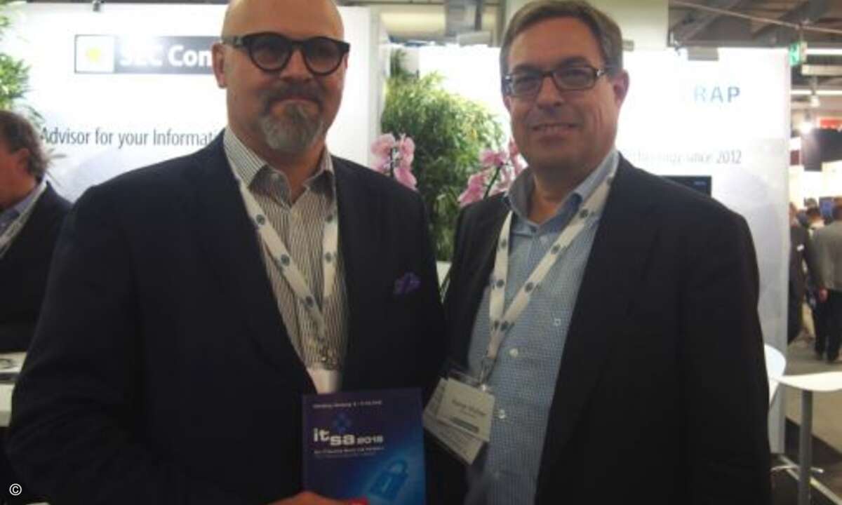 Jack Wagner und Rainer Richter von SEC Technologies, die die it-sa nutzen, um den Hersteller und seine Produkte potenziellen Partnern und Kunden vorzustellen (Foto: CRN)