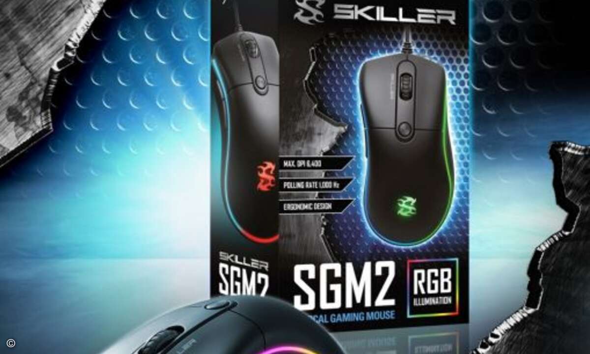 Ohne Schnickschnack, dafür mit Beleuchtung kommt die neue Gaming-Maus »Sharkoon Skiller SGM2« daher. Das schlichte, ergonomische Eingabegerät für Rechtshänder liegt gut in der Hand und lässt sich per Plug-and-Play installieren. (Bild: Sharkoon)