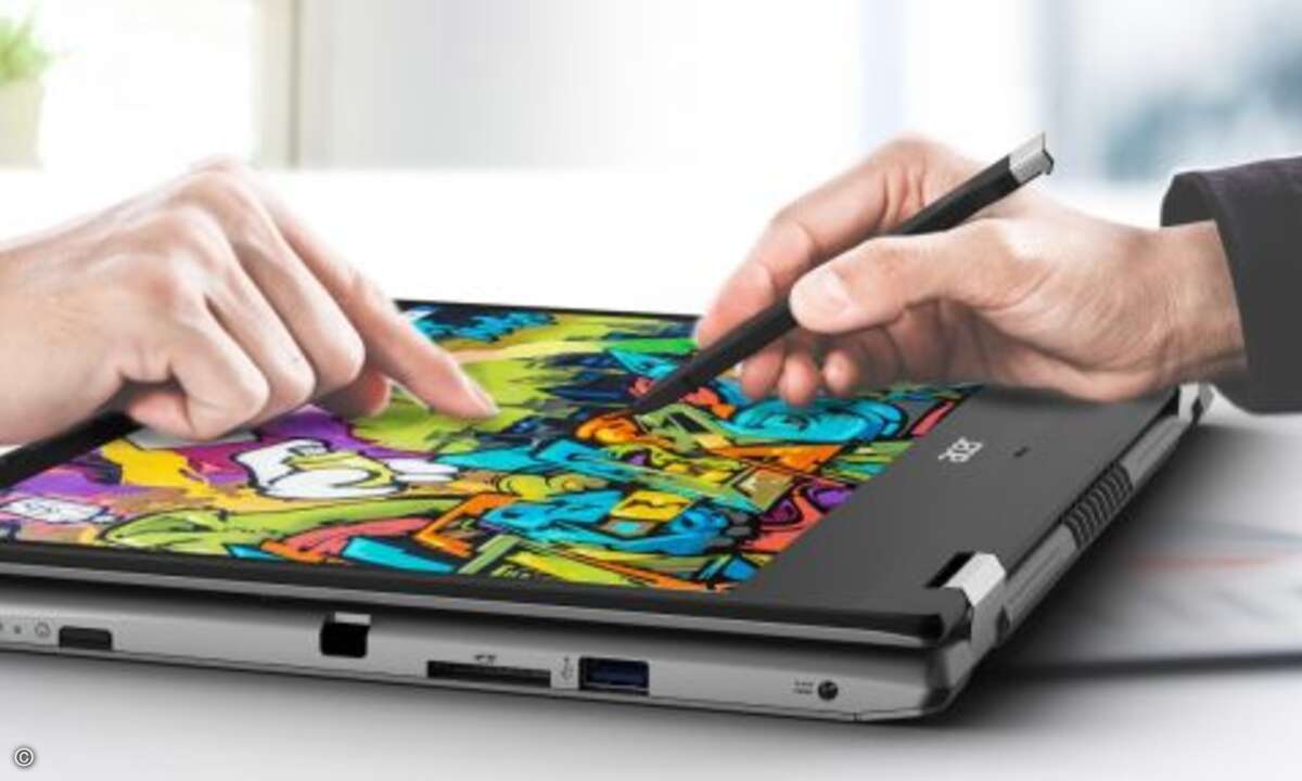 Das aktualisierte »Acer Spin 3« kommt mit Intels Core-Prozessoren der 8. Generation in Kombination mit einer »Nvidia GeForce MX230«-GPU und 256 Gigabyte PCIe-SSD-Speicher.
Acer hat einen 14 Zoll großen Full- HD-IPS-Touchscreen verbaut, der sich dan