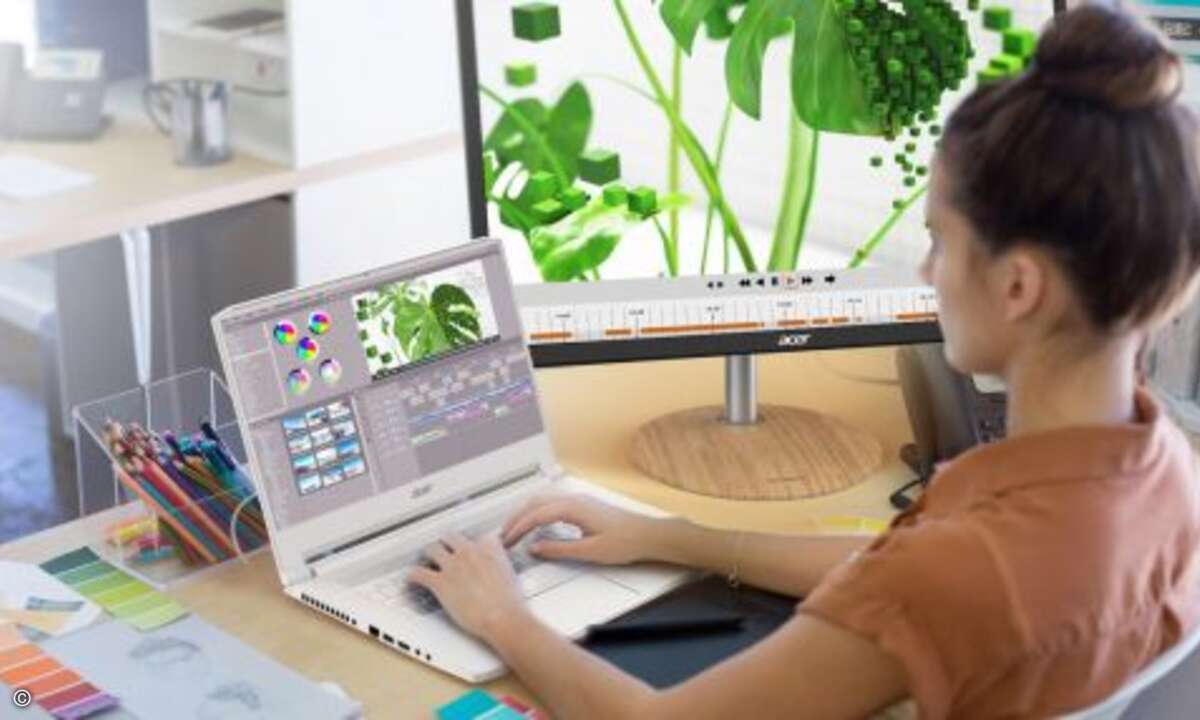 Über zahlreiche Anschlussmöglichkeiten, darunter »Thunderbolt 3« und MiniDP-Port, lassen sich bis zu drei externe Displays verbinden. (Bild: Acer)