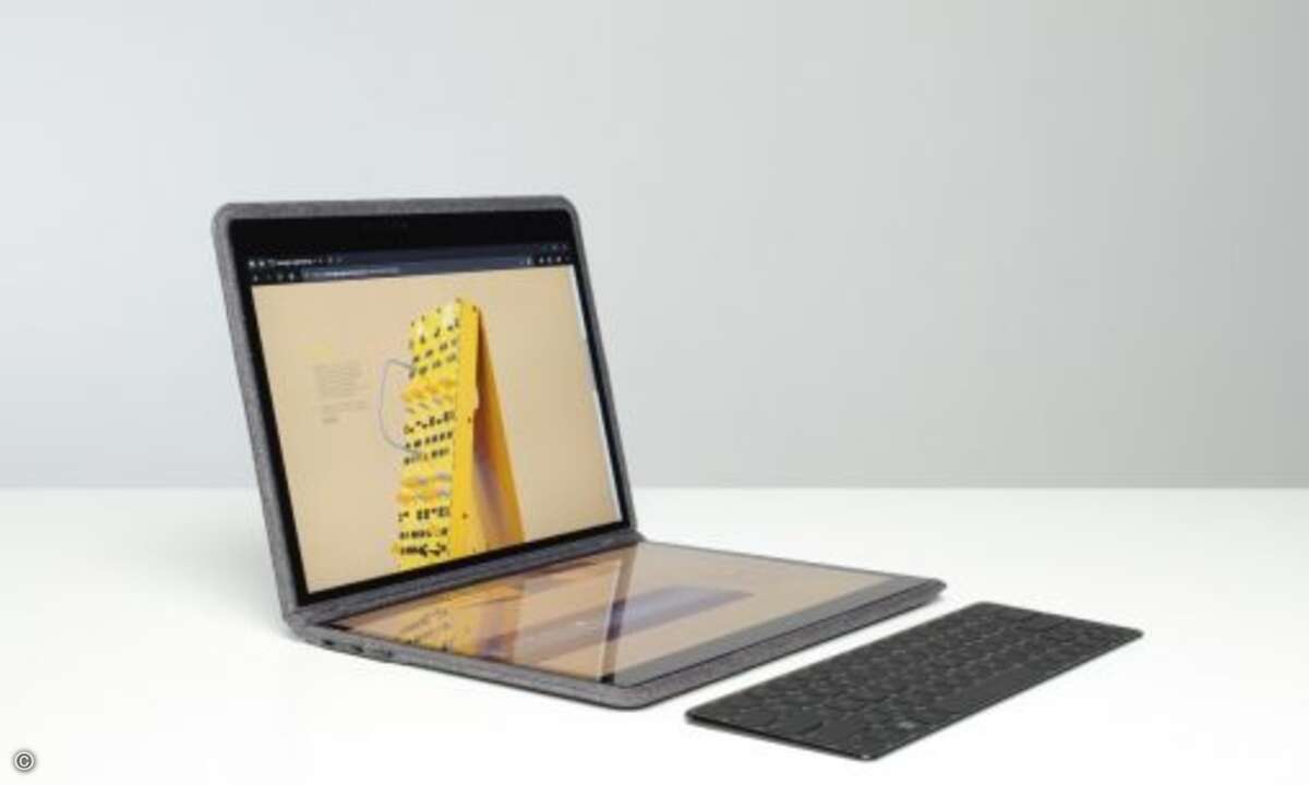 Mit dem Ansteck-Keyboard wird »Twin River« zum vollwertigen Laptop (Bild: Intel)