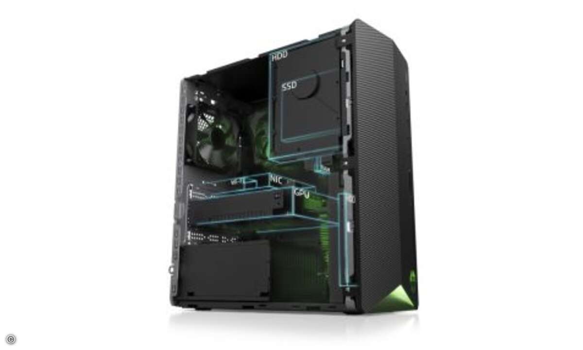 Der Desktop verfügt über Erweiterungssteckplätze für bis zu drei Speicherlaufwerke und Upgrade-Möglichkeiten für Speicher, Grafikkarten, Netzwerkkarten und Wi-Fi-Karten. (Bild: HP)