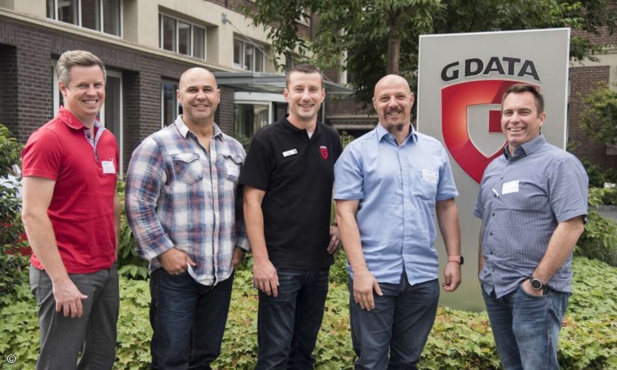 Dominik Röttele (Henry Schein Dental Deutschland), Oliver Metz (Interconnect), Andy Felbinger (G Data) sowie André Becker und Peter Aust (beide Intelego) (Foto: G Data)