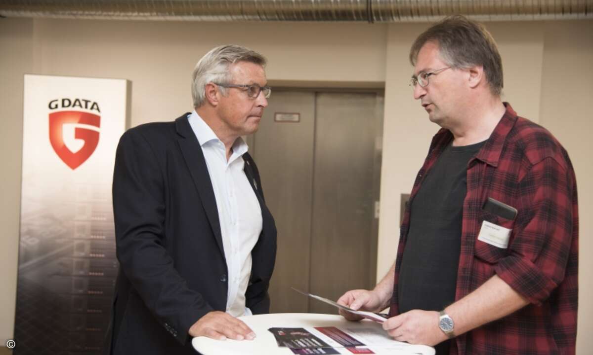 Michael Zimmer von G Data Advanced Analytics im Gespräch mit Stefan Kinzel von Technoconcept Systemhaus (Foto: G Data)