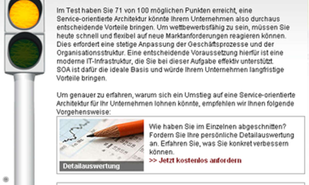 Eine erste Richtungsbestimmung des eigenen SOA-Potentials erfolgt direkt im Anschluss an den Test.