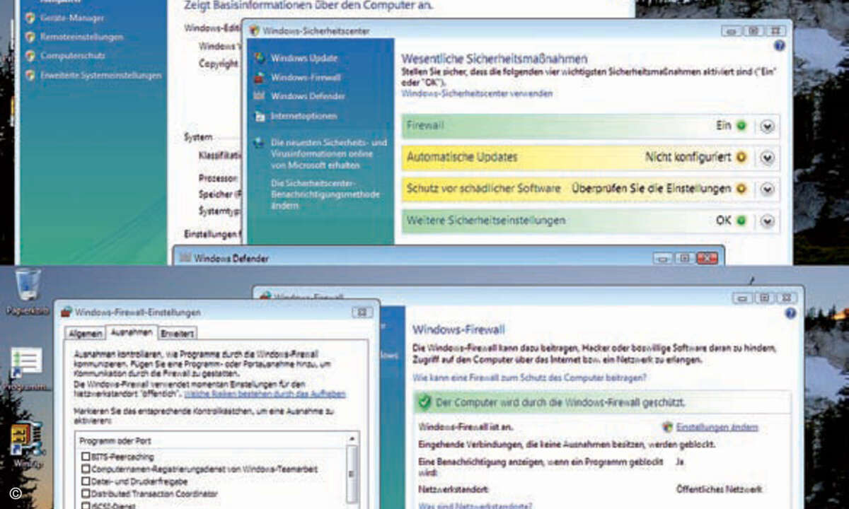 Das Secu­rity Center mit der ­Firewall übernimmt die ­Ver­waltung der Sicherheitseinrichtungen.