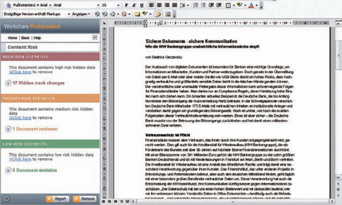 Anzeige (und wahlweise Sperrung und Löschung) von versteckten Inhalten in Office-Dokumenten.