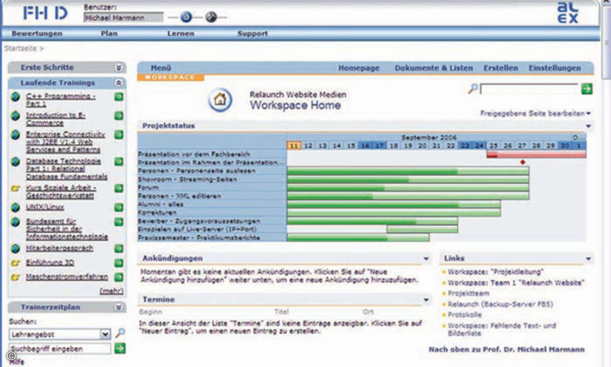 Workspace-Projekte mit »alex«.