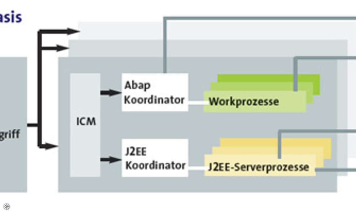 Die Software-Infrastruktur von SAP, enthalten im Paket Netweaver, unterstützt sowohl Java als auch die proprietäre Sprache Abap.