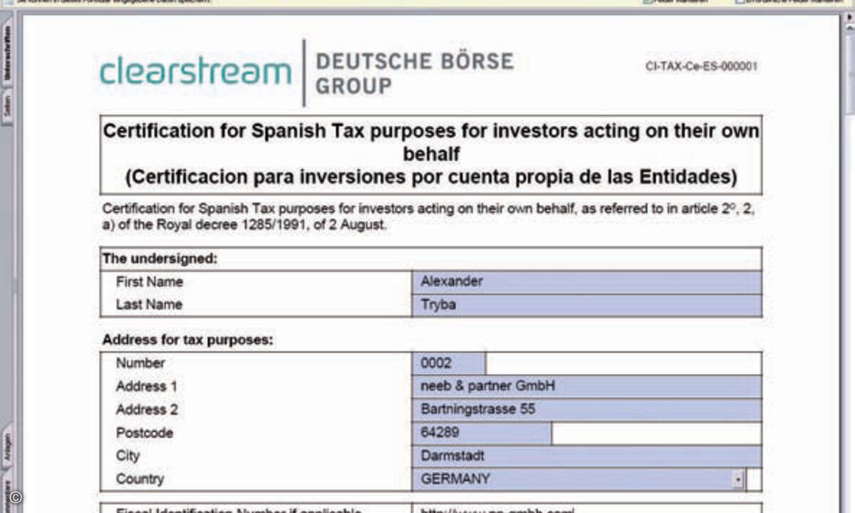 Spanisches Online-Steuerformular