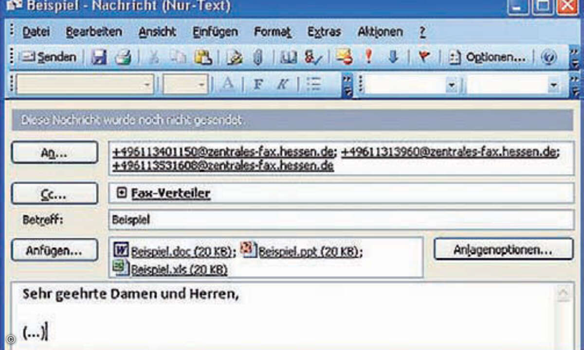 Auch Verteiler und angehängte Dokumente sind kein Problem, die Bedienung gleicht auch hier dem versand von E-Mails.