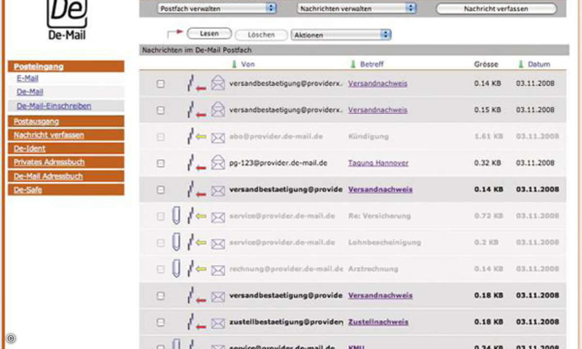 Die Anmutung von De-Mail entspricht der einer gewöhnlichen E-Mail, de facto steckt aber der Unterschied zwischen Postkarte und (Einschreibe-)Brief dahinter.