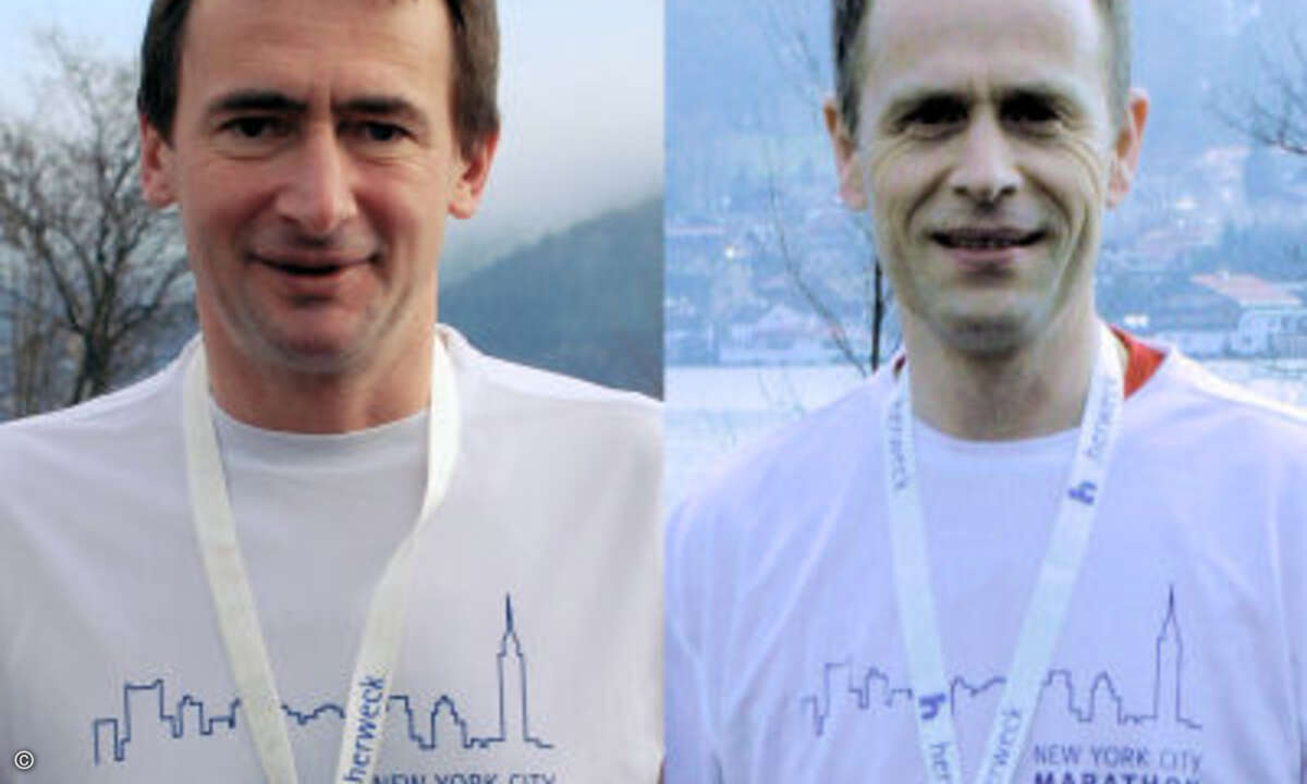 Glückliche CRN-Leser laufen in New York den City-Marathon: Armin Severin (links) und Jürgen Gall.