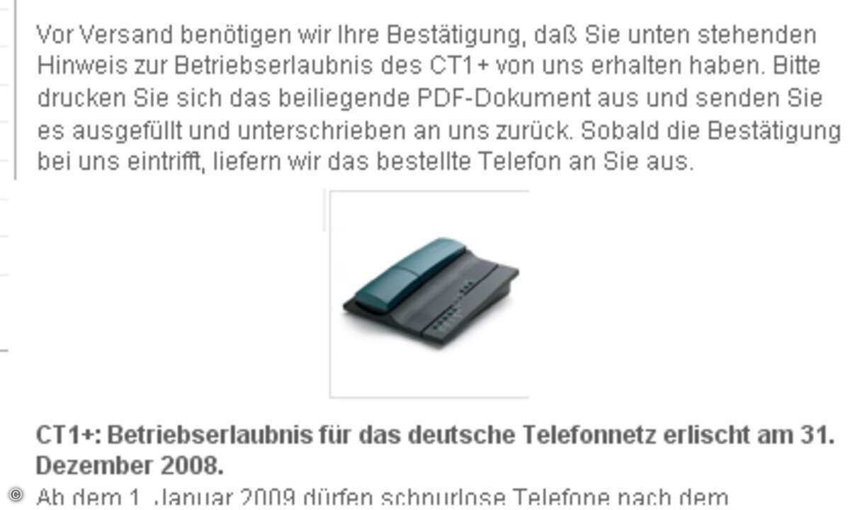 Gut so: Manufactum bietet das CT1+ Gerät zwar weiter an, weist aber ausdrücklich auf die auslaufende Betriebsgenehmigung hin