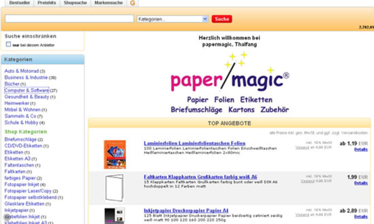 Der Papermagic-Shop bei Yatego