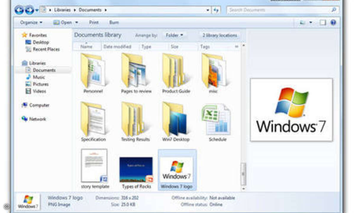 Die neue Oberfläche des Windows Explorers in Windows 7