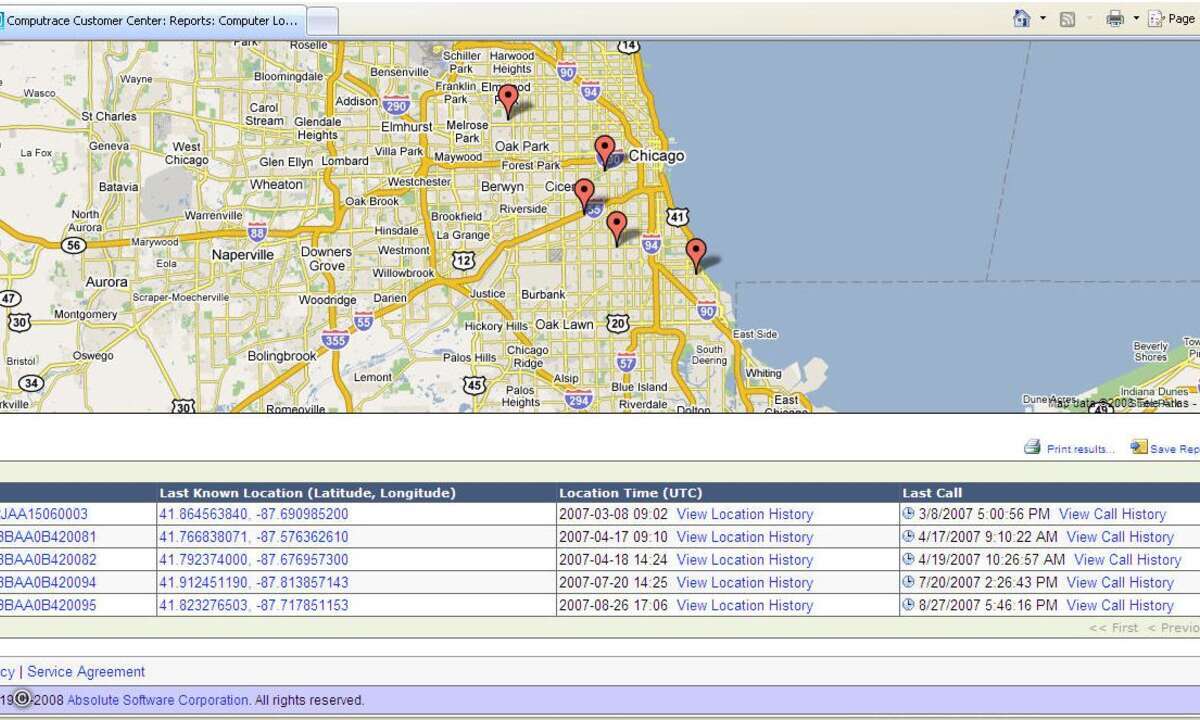Der Standort von Rechnern wird auf einer Karte angezeigt.