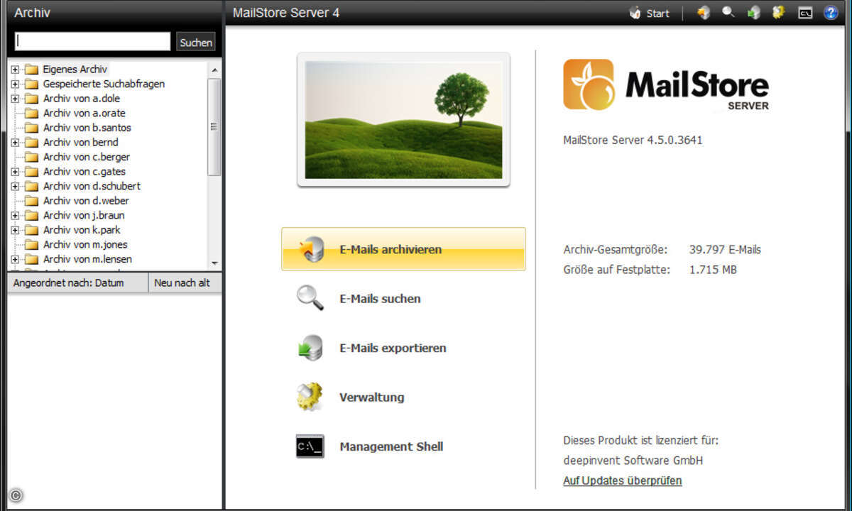 Der Mailstore-Client gibt dem Verwalter Zugriff auf alle Archive.