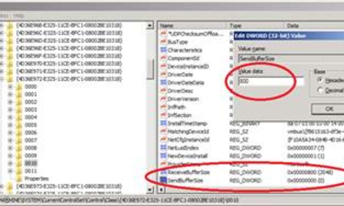 Die Registry-Werte »ReceiveBufferSize« und »SendBufferSize« geben die Größe des Netzwerk-Puffers für die VM an.