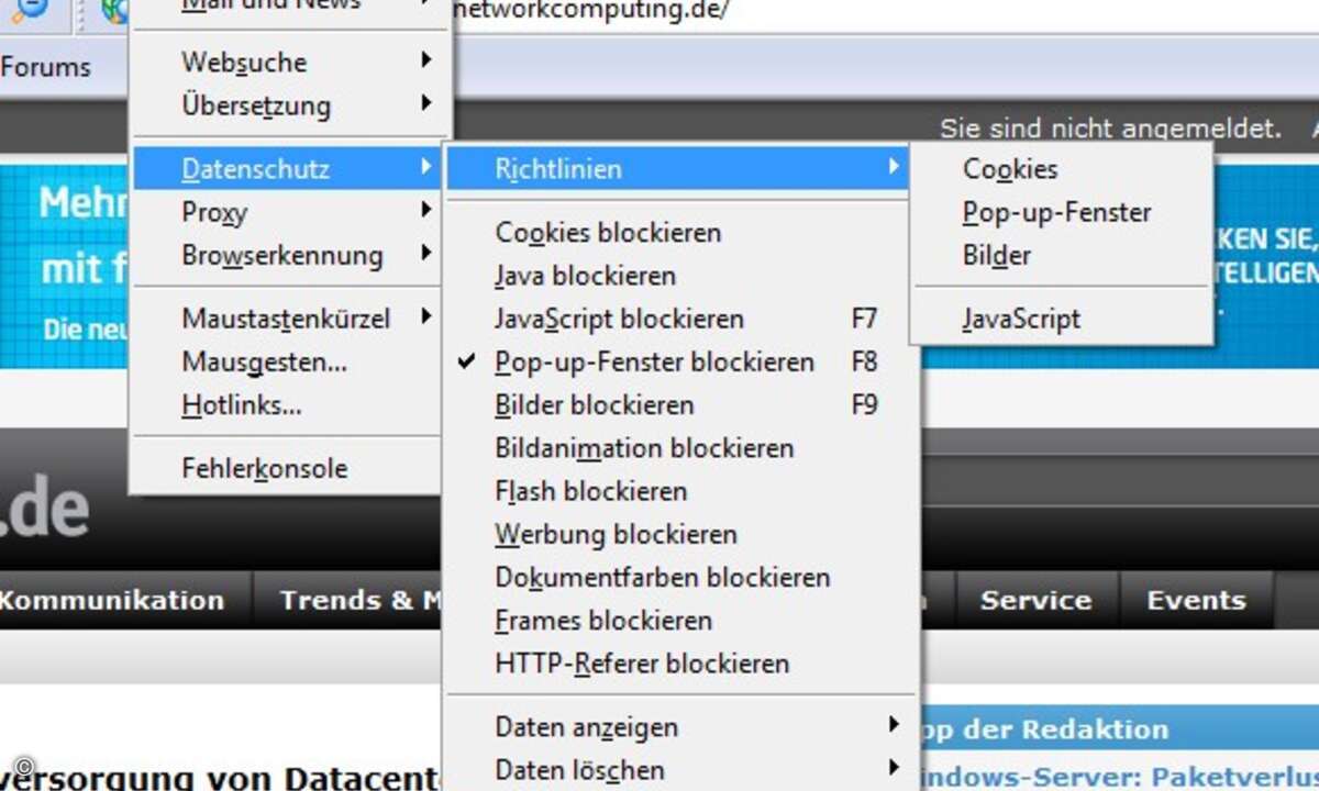 Kontrolle groß geschrieben: Bei K-Meleon kann der User alles verbieten - oder erlauben.