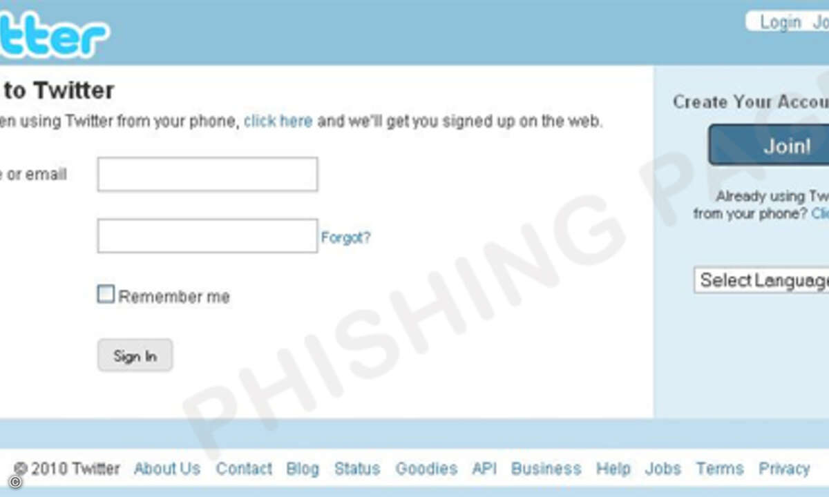 Hier die gefälschte Twitter-Web-Seite, mit deren Hilfe Cyberkriminelle Nutzern des Services deren Log-in-Daten entlocken soll, und …