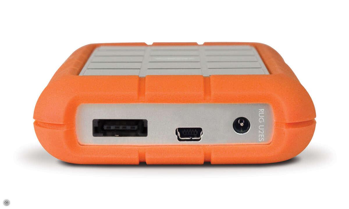 Die Rückseite der LaCie-Disk mit dem e-SATA- und USB-Interface.