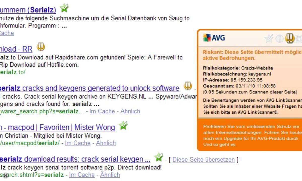AVG Linkscanner analysiert Web-Sites auf Schadsoftware hin und warnt Internet-Nutzer vor dem Besuch solcher Sites.