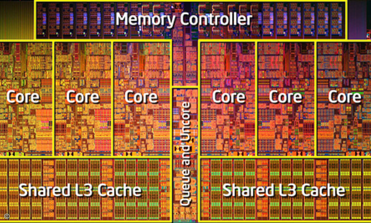 Die sechs Kerne des Xeon 5600 greifen auf 12 MByte Level-3-Cache zu.