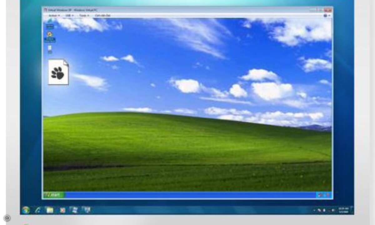 Ein System im System: Windows XP in einer Virtual Machine auf einem Windows-7-Rechner.