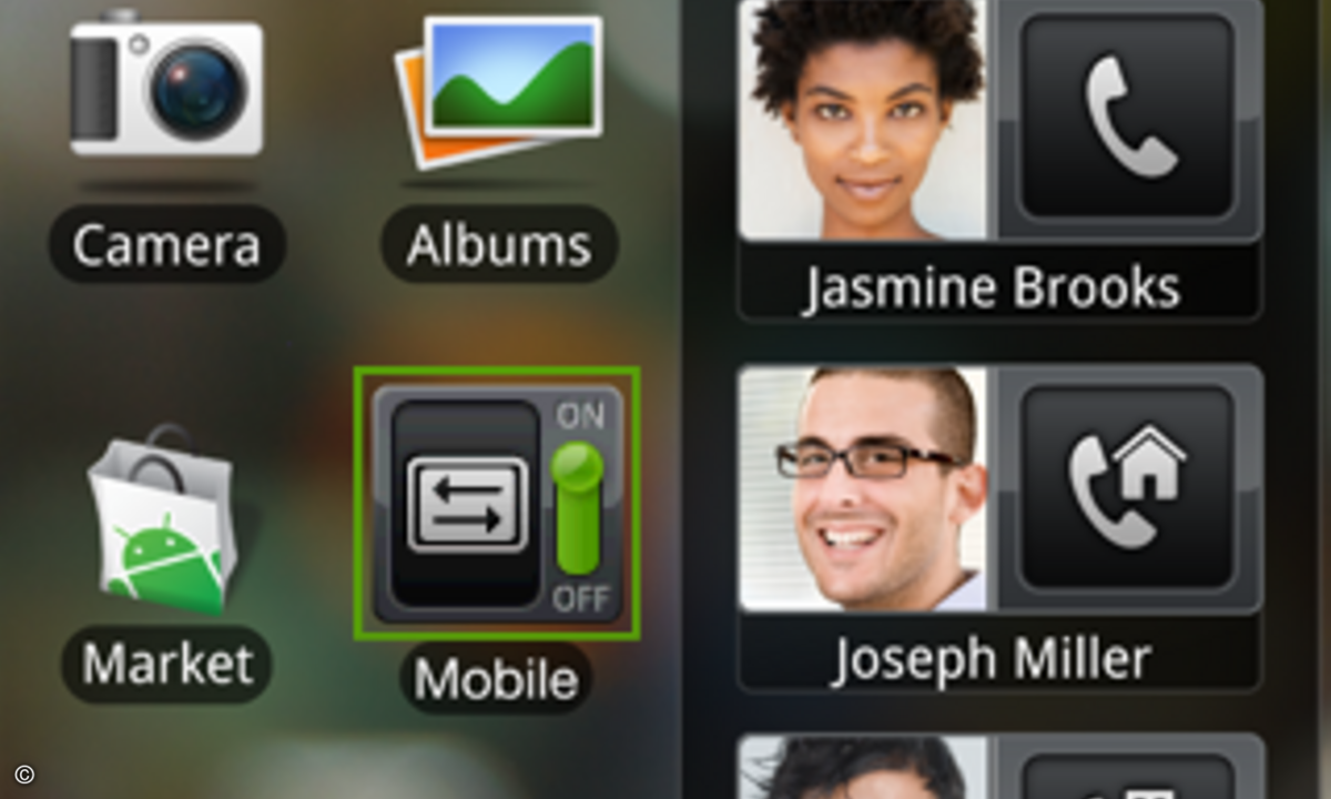 Widgets wie dieses von HTC ermöglichen den schnellen Zugriff auf Anwendungen.