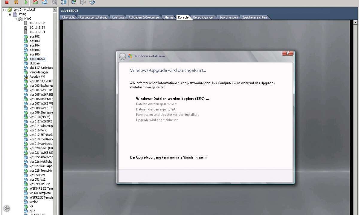 Der zweite Domänen-Controller lässt sich In-Box von Windows 2003-R2 auf Windows-2008-R1 upgraden.
